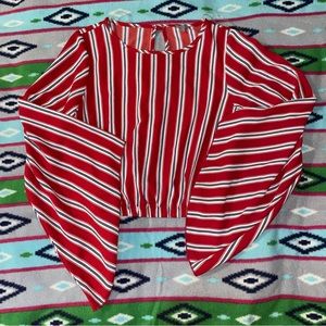 Red white navy pinstripe crop top flare arms